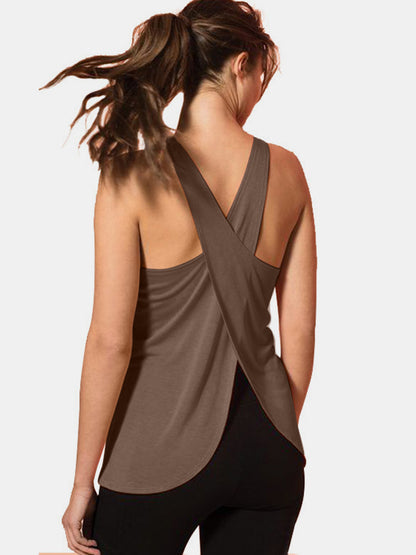 Crisscross Scoop Neck Active Tank-Teresa&#39;s Fashionista LLC