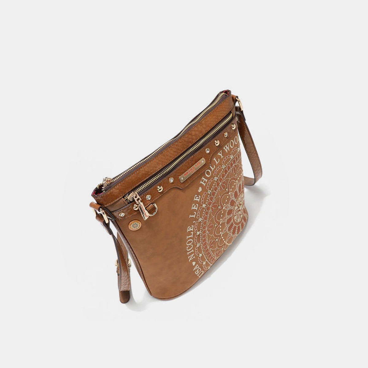 Nicole Lee USA Metallic Stitching Embroidery Inlaid Rhinestone Crossbody Bag-Teresa&#39;s Fashionista LLC