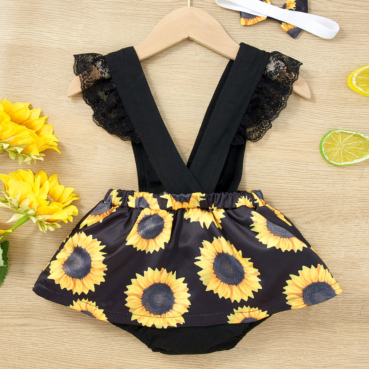 Sunflower Print Spliced Lace Bodysuit Dress-Teresa&#39;s Fashionista LLC