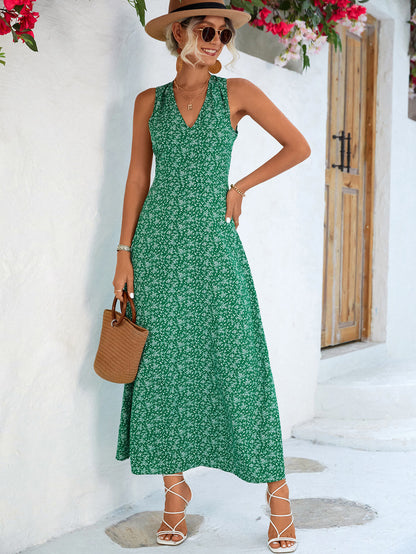 Printed Open Back Sleeveless Maxi Dress-Teresa&#39;s Fashionista LLC