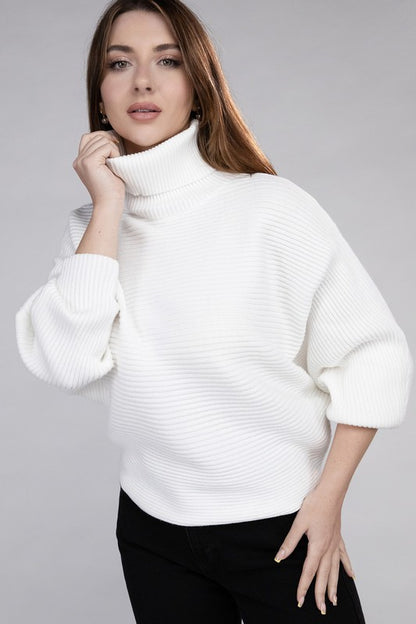 Viscose Dolman Sleeve Turtleneck Sweater-Teresa&#39;s Fashionista LLC