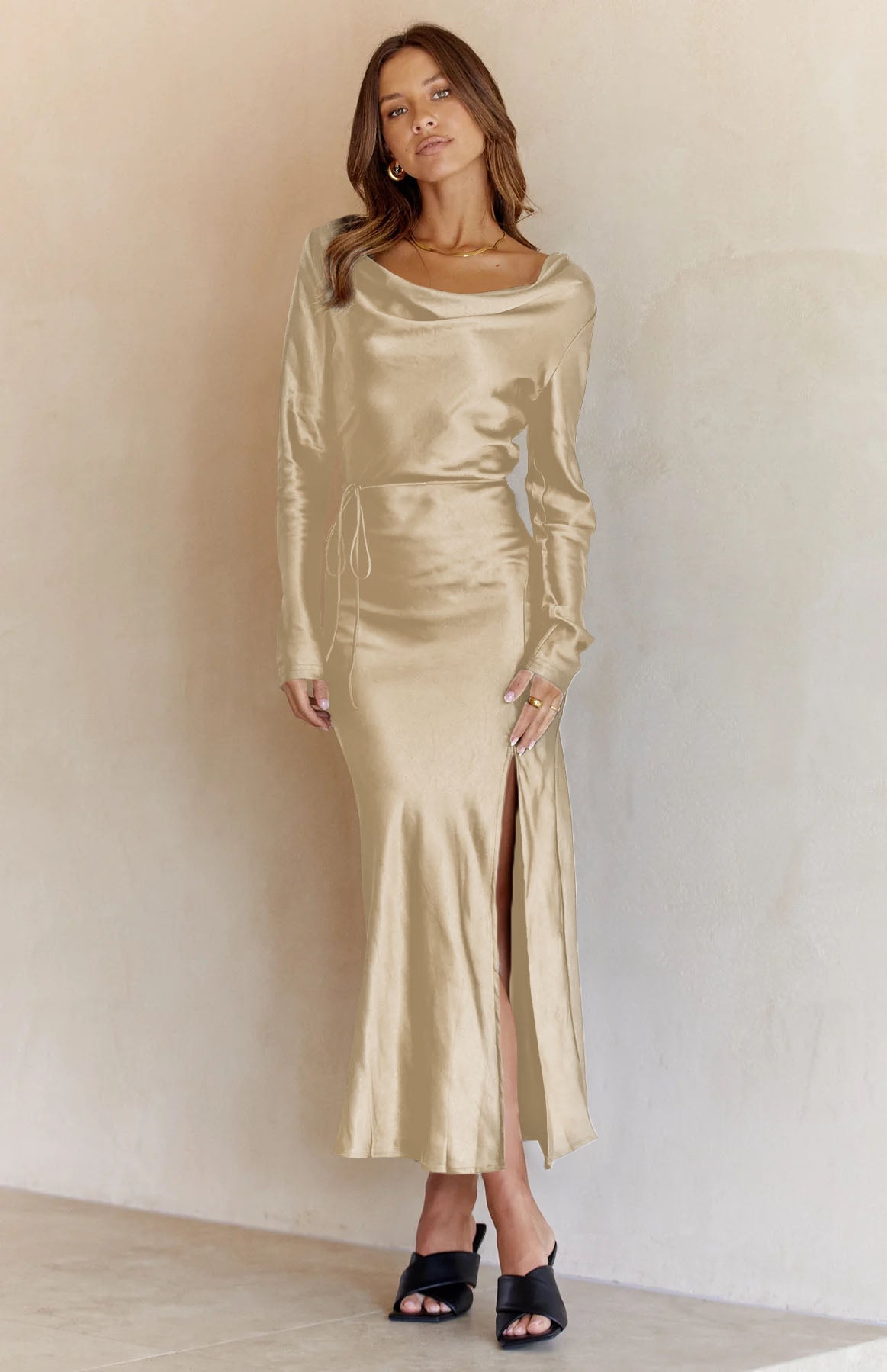 Cowl Neck Long Sleeve Maxi Dress-Teresa&#39;s Fashionista LLC