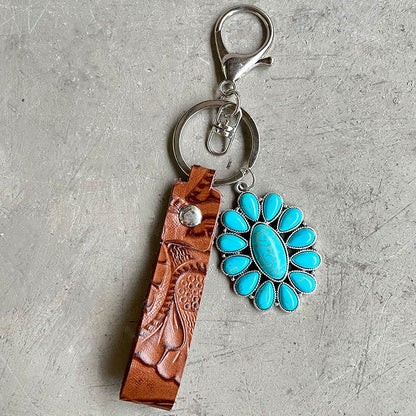 Turquoise Genuine Leather Key Chain-Teresa&#39;s Fashionista LLC