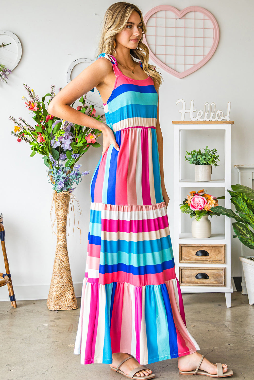 Striped Sleeveless Maxi Dress-Teresa&#39;s Fashionista LLC