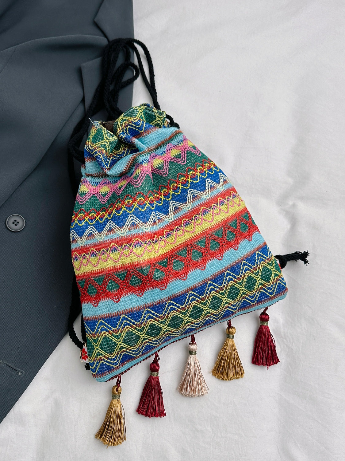 Tassel Geometric Canvas Backpack Bag-Teresa&#39;s Fashionista LLC