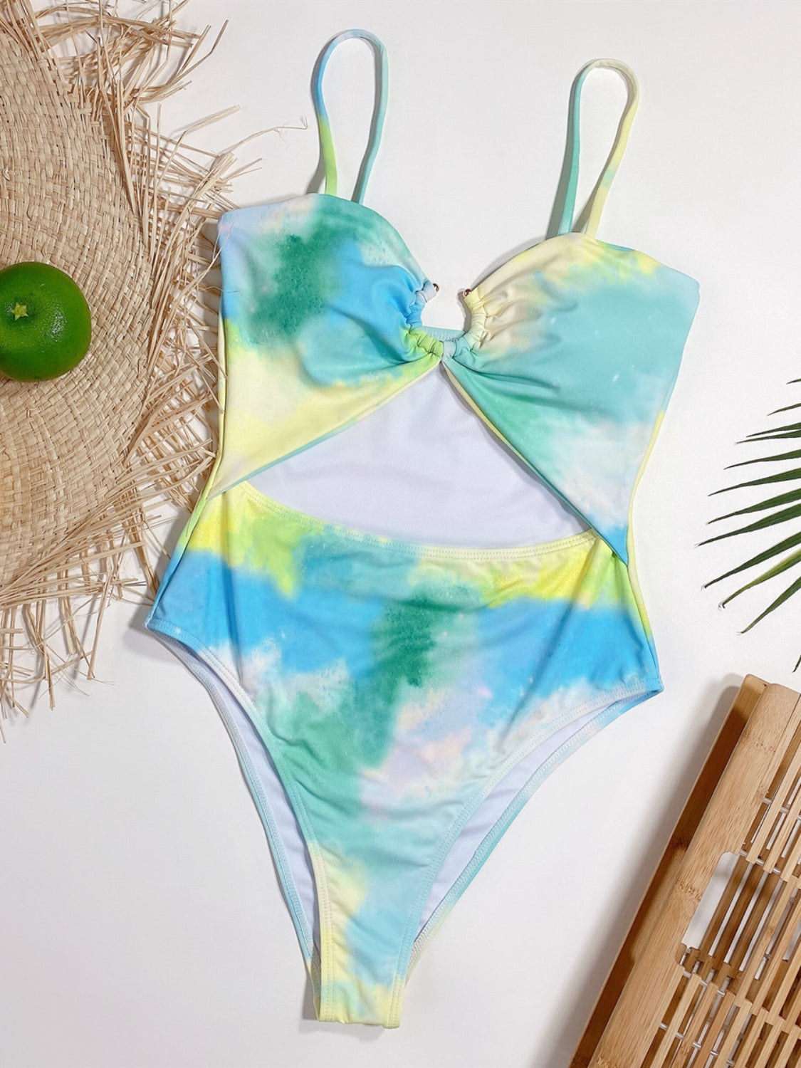 Cutout Tie-Dye Spaghetti Strap One-Piece Swimwear-Teresa&#39;s Fashionista LLC