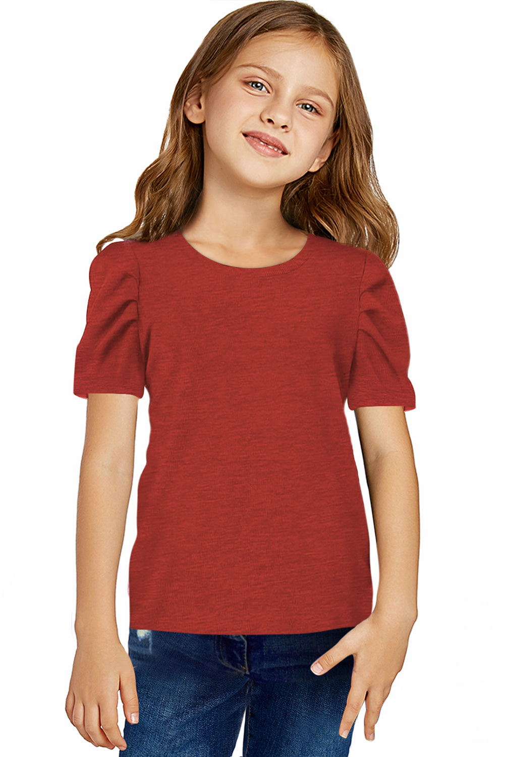 Round Neck Puff Sleeve T-Shirt-Teresa&#39;s Fashionista LLC