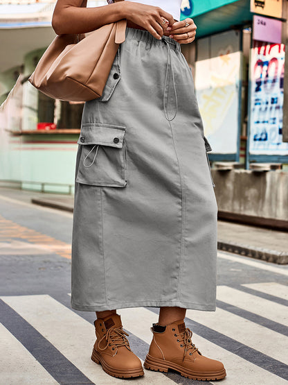 Drawstring Waist Slit Denim Skirt-Teresa&#39;s Fashionista LLC