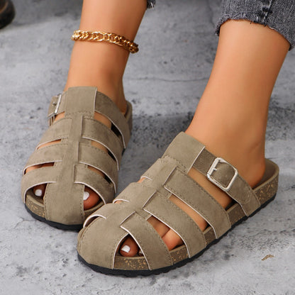 Suede Round Toe Woven Sandals-Teresa&#39;s Fashionista LLC