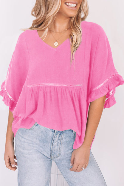 V-Neck Flounce Sleeve Babydoll Blouse-Teresa&#39;s Fashionista LLC