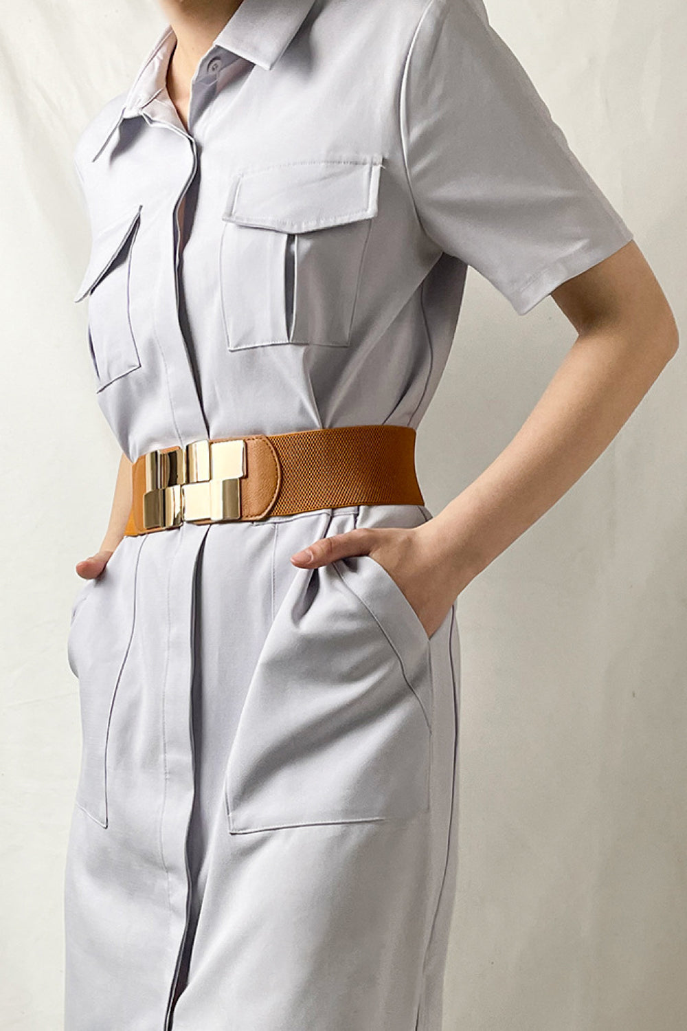 Geometric Buckle Elastic Wide Belt-Teresa&#39;s Fashionista LLC