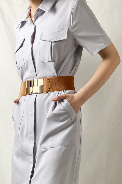 Geometric Buckle Elastic Wide Belt-Teresa&#39;s Fashionista LLC