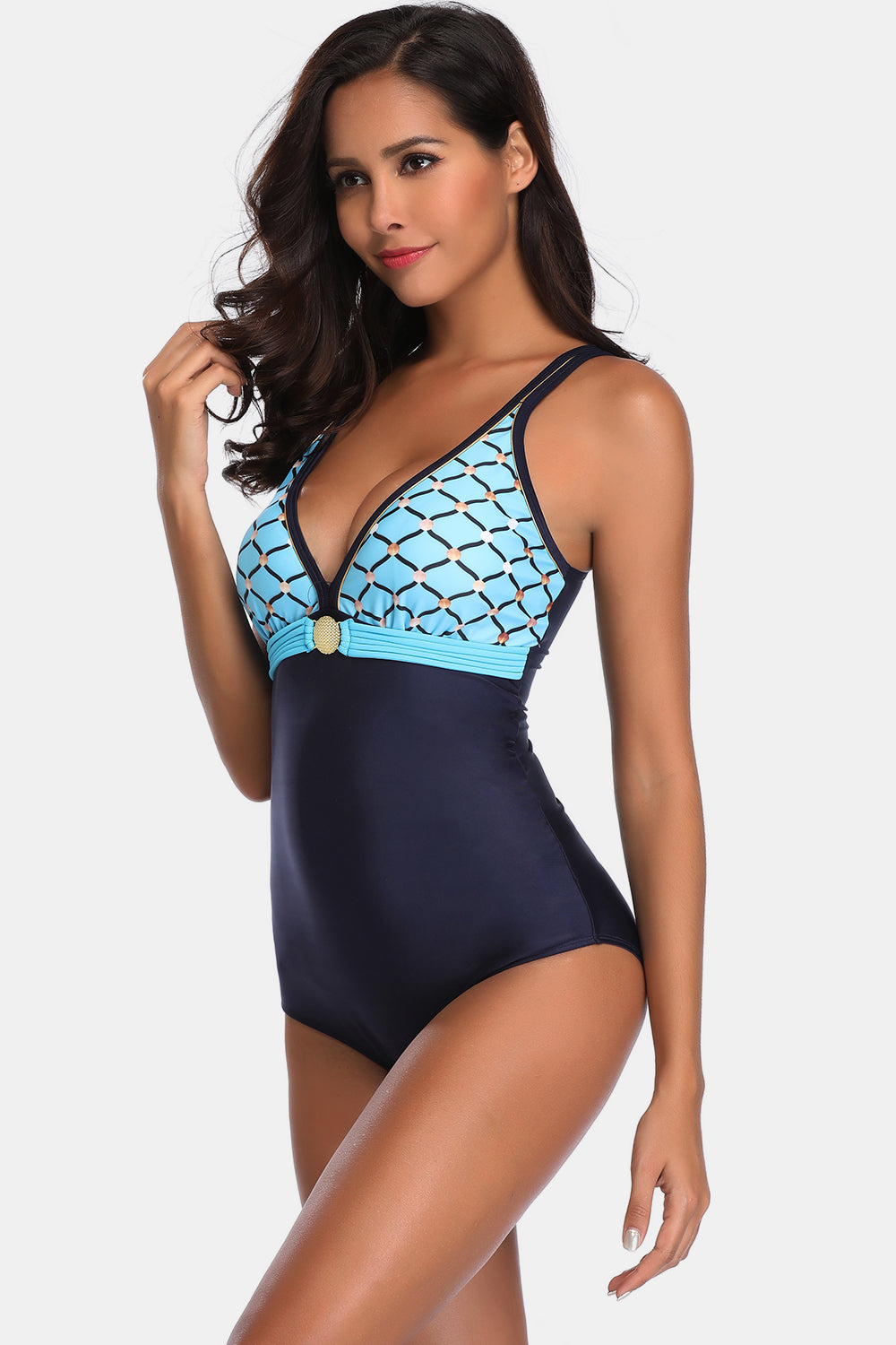 Full Size V-Neck Backless One-Piece Swimwear-Teresa&#39;s Fashionista LLC