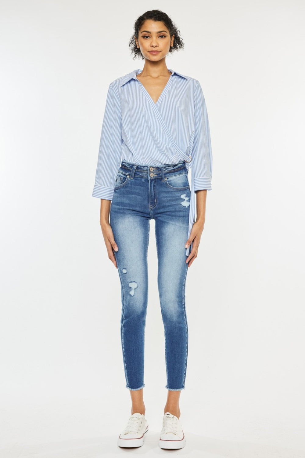 Kancan Distressed Raw Hem High Waist Jeans-Teresa&#39;s Fashionista LLC