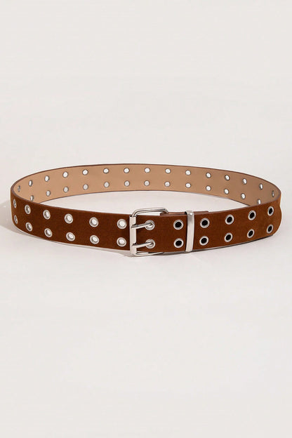 Double Row Grommet PU Leather Belt-Teresa&#39;s Fashionista LLC