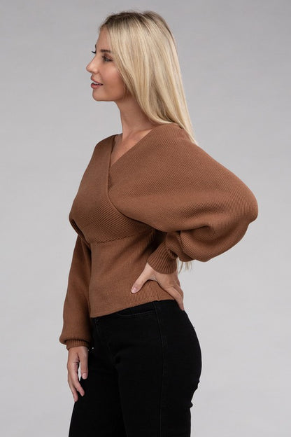 Viscose Cross Wrap Pullover Sweater-Teresa&#39;s Fashionista LLC