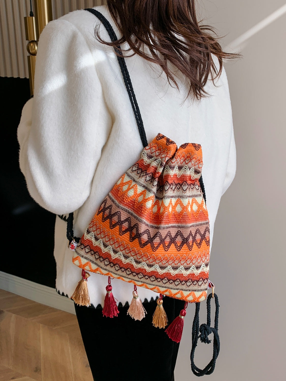 Tassel Geometric Canvas Backpack Bag-Teresa&#39;s Fashionista LLC