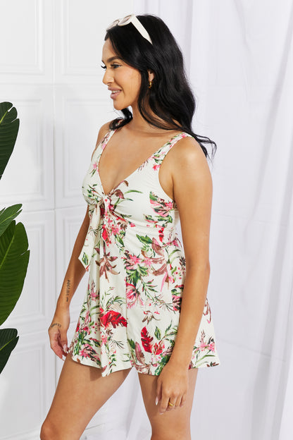 Marina West Swim Full Size Sail With Me V-Neck Swim Dress in Cream-Teresa&#39;s Fashionista LLC