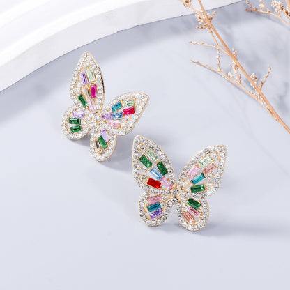 Alloy Inlaid Rhinestone Butterfly Earrings-Teresa&#39;s Fashionista LLC