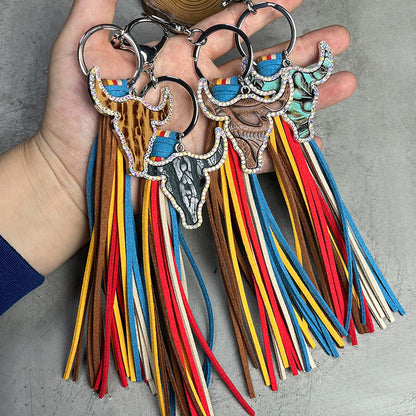 Rhinestone Bull Keychain with Tassel-Teresa&#39;s Fashionista LLC