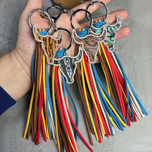 Rhinestone Bull Keychain with Tassel-Teresa&#39;s Fashionista LLC