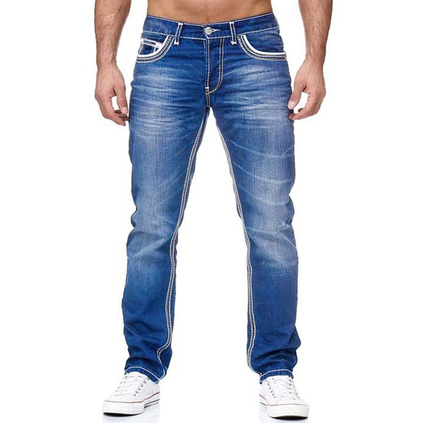 Men Jeans With Pockets Straight Pants Business Casual Daily Streetwear Trousers Men's Clothing-Teresa&#39;s Fashionista LLC