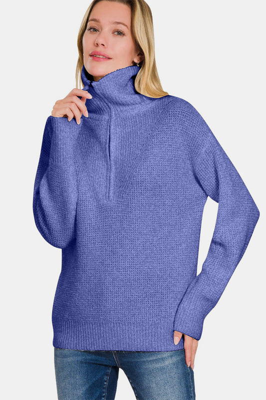 Zenana Half Zip Long Sleeve Sweater