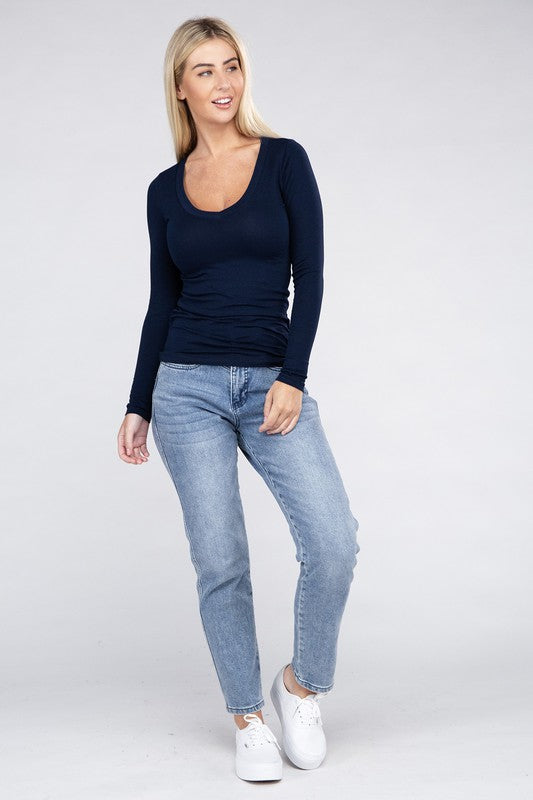 Essential V-Neck Long Sleeve T-Shirt-Teresa&#39;s Fashionista LLC