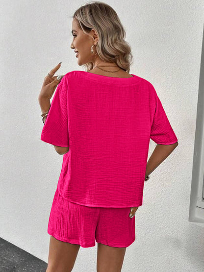 V-Neck Half Sleeve Top and Shorts Set-Teresa&#39;s Fashionista LLC