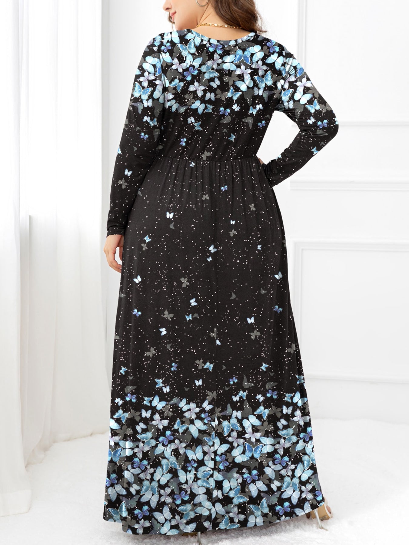 Plus Size Round Neck Maxi Dress with Pockets-Teresa&#39;s Fashionista LLC