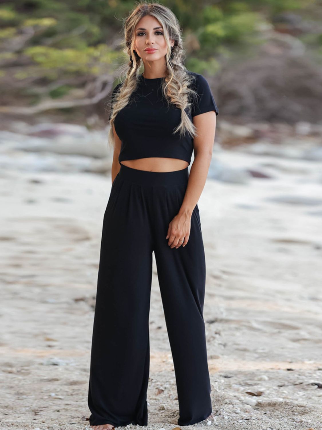 Short Sleeve T-Shirt and Wide Leg Pants Set-Teresa&#39;s Fashionista LLC