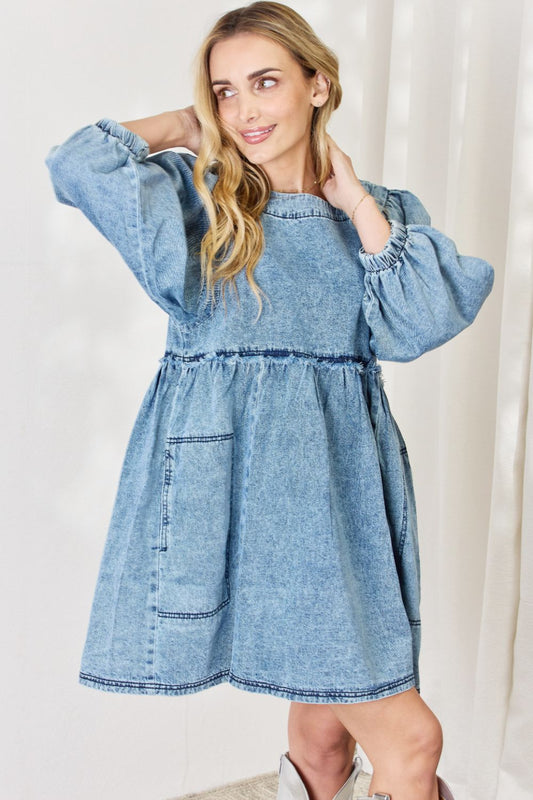 HEYSON Full Size Oversized Denim Babydoll Dress-Teresa&#39;s Fashionista LLC