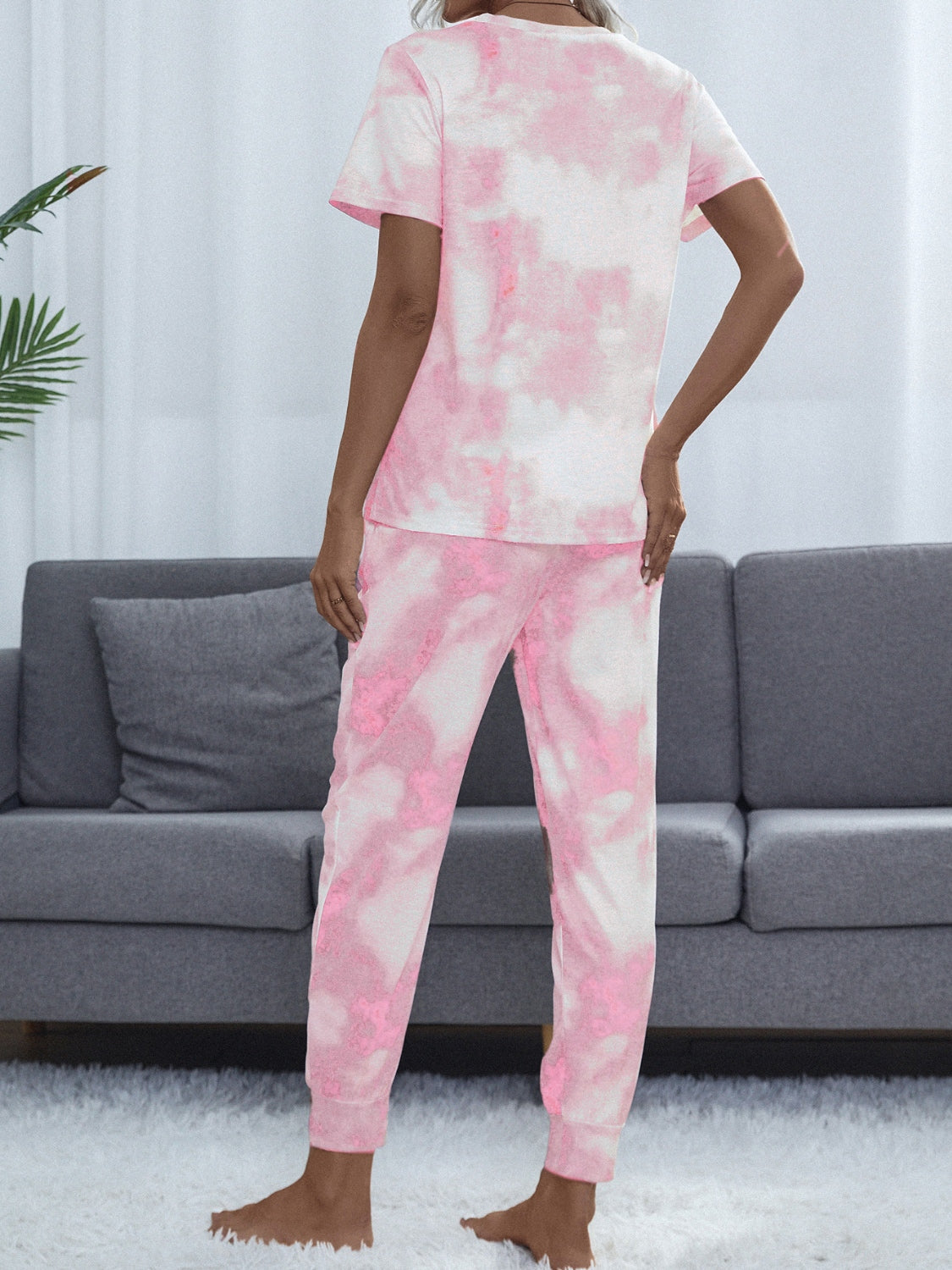 Tie-Dye Round Neck Short Sleeve Top and Pants-Teresa&#39;s Fashionista LLC