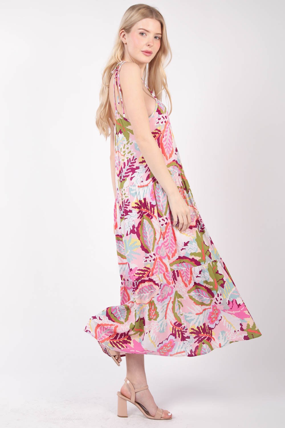 VERY J Tropical Printed Cami Midi Dress-Teresa&#39;s Fashionista LLC