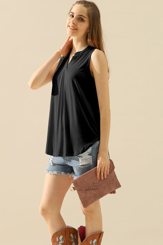 Ninexis Full Size Notched Sleeveless Top-Teresa&#39;s Fashionista LLC