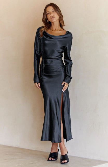 Cowl Neck Long Sleeve Maxi Dress-Teresa&#39;s Fashionista LLC