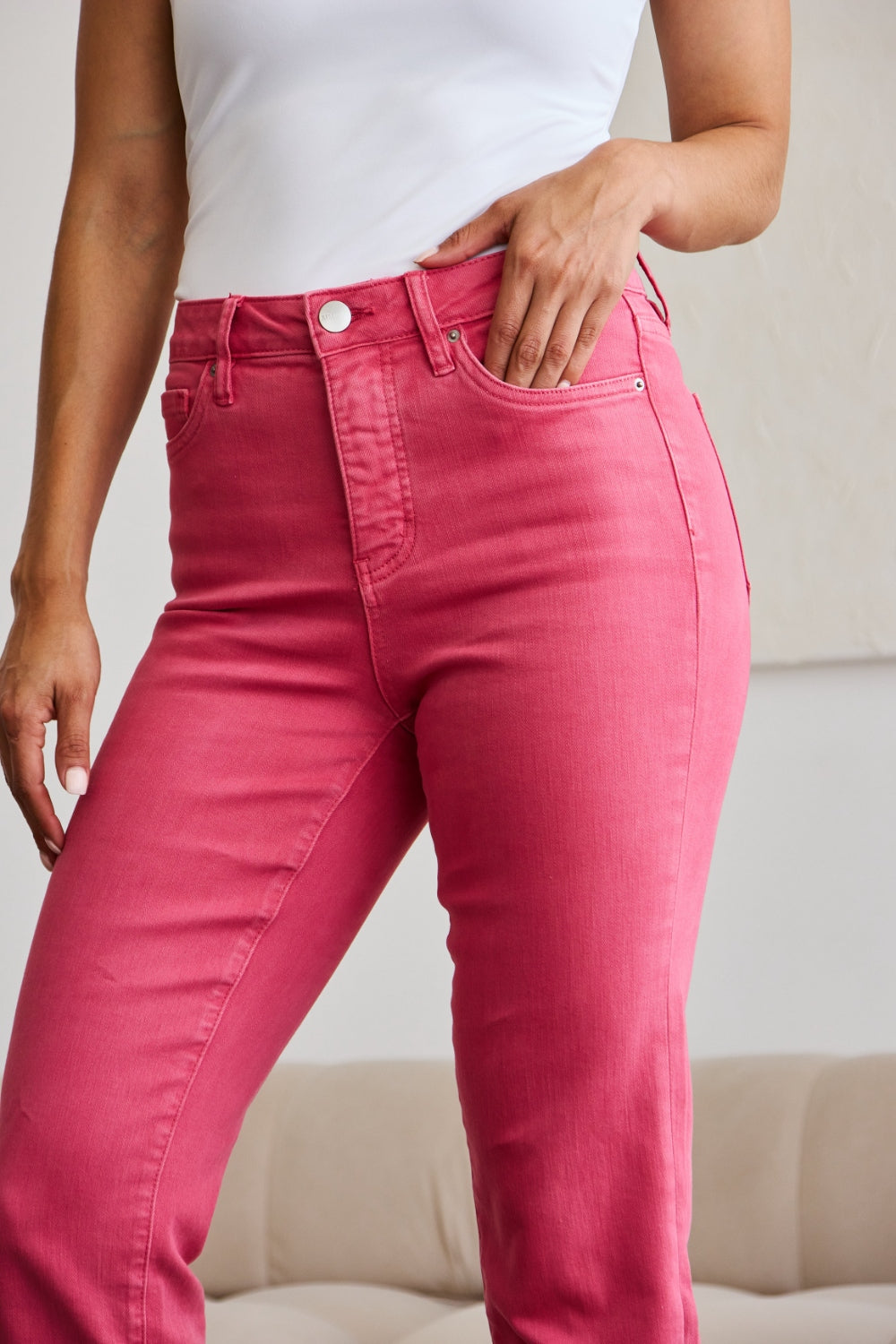 RFM Crop Dylan Full Size Tummy Control High Waist Raw Hem Jeans-Teresa&#39;s Fashionista LLC