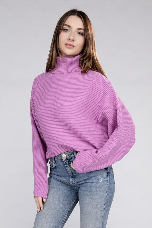 Viscose Dolman Sleeve Turtleneck Sweater-Teresa&#39;s Fashionista LLC