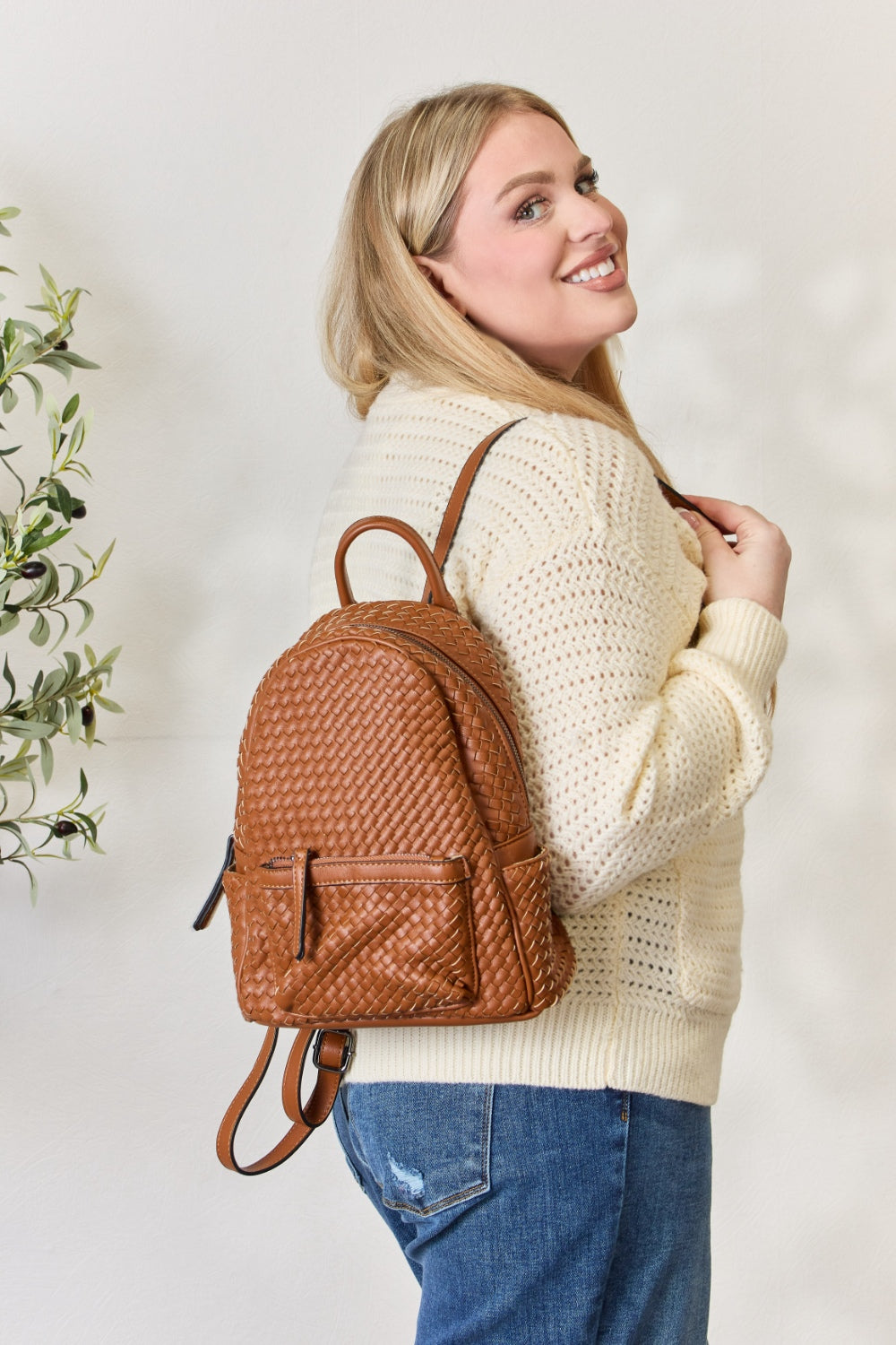 SHOMICO PU Leather Woven Backpack-Teresa&#39;s Fashionista LLC