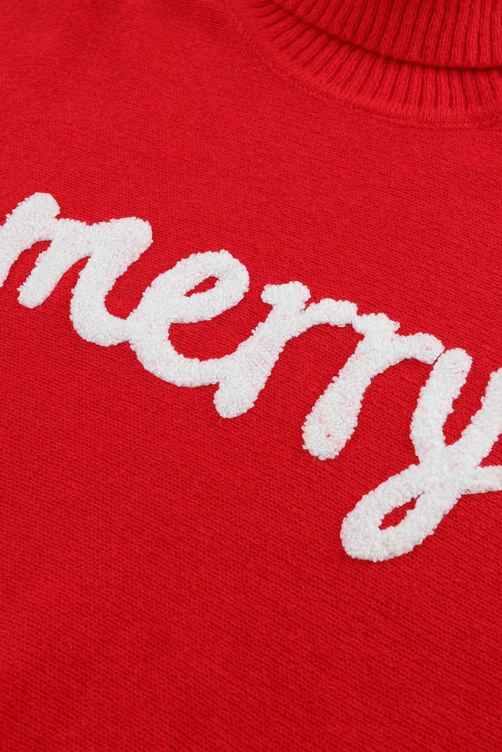 Red Merry Letter Embroidered High Neck Sweater-Teresa&#39;s Fashionista LLC