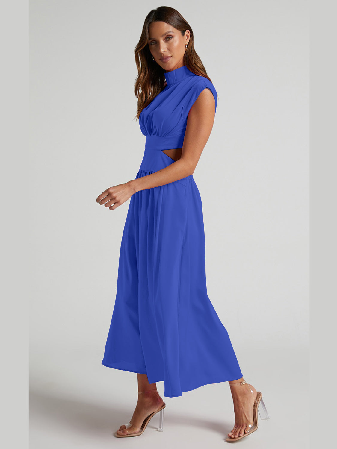 Cutout Mock Neck Sleeveless Ruched Dress-Teresa&#39;s Fashionista LLC