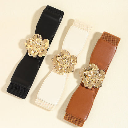 Flower Alloy Buckle Elastic Belt-Teresa&#39;s Fashionista LLC