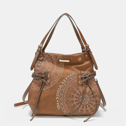 Nicole Lee USA Side Braided Tassel Inlaid Rhinestone Embroidery Hobo Bag-Teresa&#39;s Fashionista LLC