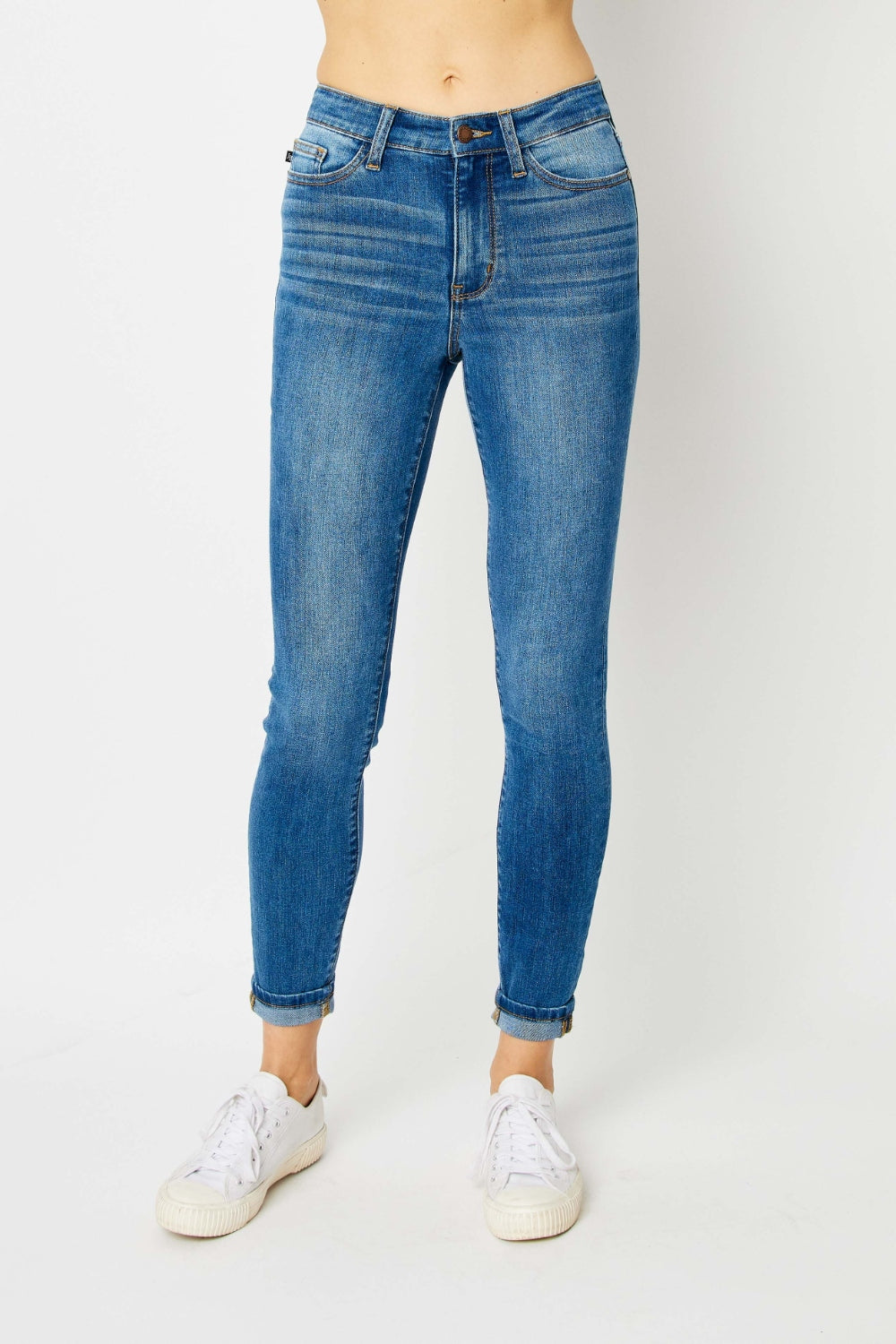 Judy Blue Full Size Cuffed Hem Skinny Jeans-Teresa&#39;s Fashionista LLC