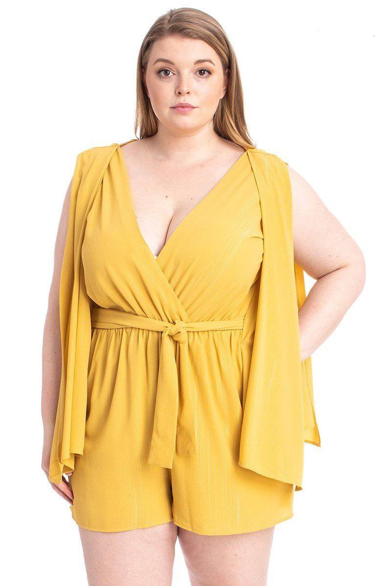 Shimmer Fabric Draped Open Sleeve Romper-Teresa&#39;s Fashionista LLC