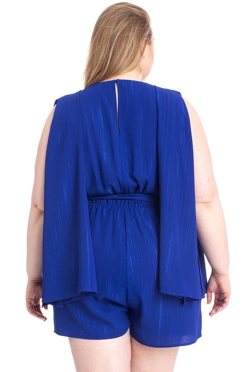 Shimmer Fabric Draped Open Sleeve Romper-Teresa&#39;s Fashionista LLC