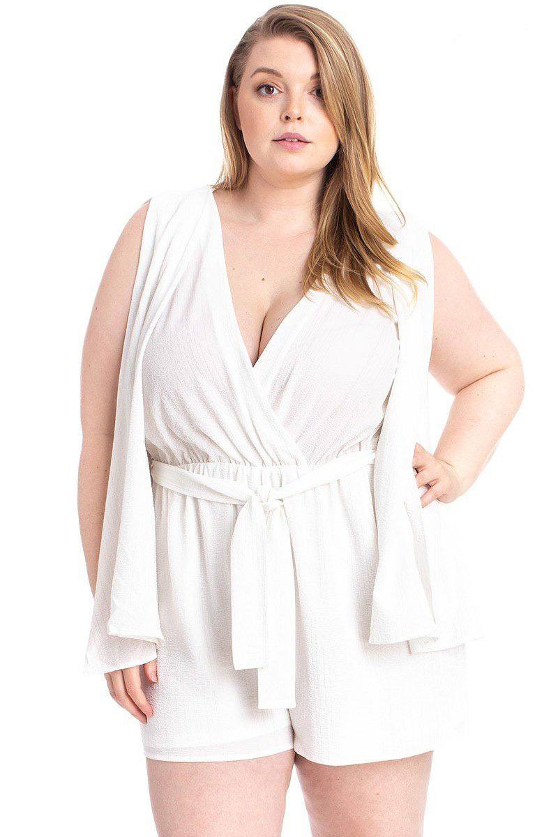 Shimmer Fabric Draped Open Sleeve Romper-Teresa&#39;s Fashionista LLC