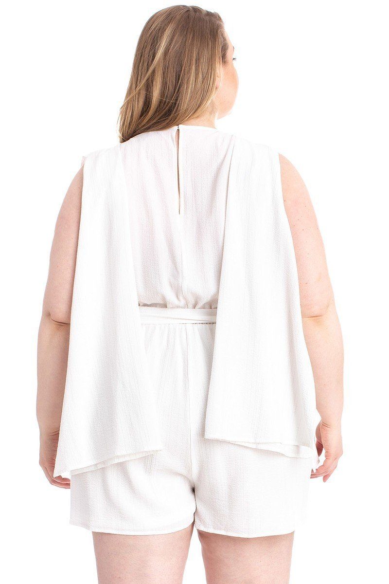 Shimmer Fabric Draped Open Sleeve Romper-Teresa&#39;s Fashionista LLC