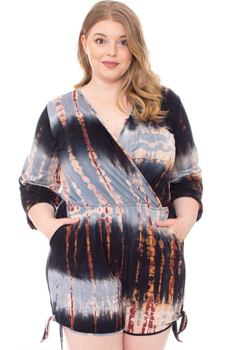 Tie Dye Wrap Plussize Romper-Teresa&#39;s Fashionista LLC