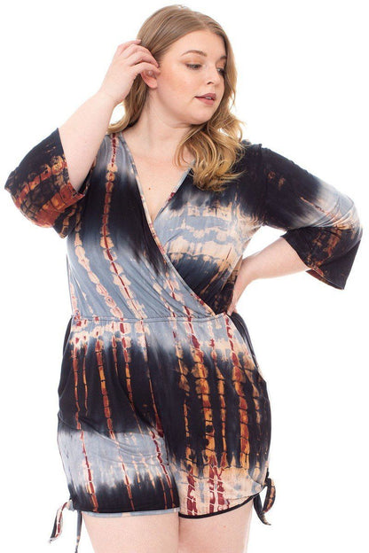 Tie Dye Wrap Plussize Romper-Teresa&#39;s Fashionista LLC